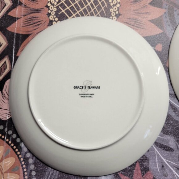 Gracie's Teaware Red Black Yellow Floral 8 Inch Set of 2 Tea Pastry Plates - Picture 5 of 9